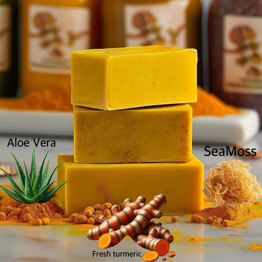 Turmeric SeaMoss Aloe Vera Brightening face/Body soap for acne & Dark mark Removal - hydration & Smoothing